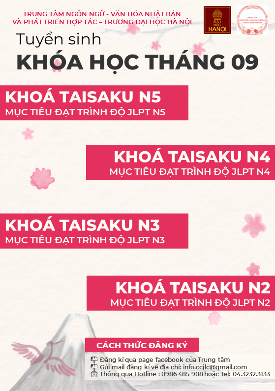 TUYỂN SINH CÁC KHÓA HỌC TIẾNG NHẬT CHUẨN QUỐC TẾ N5-N2 